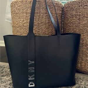 DKNY Black Leather Logo Tote